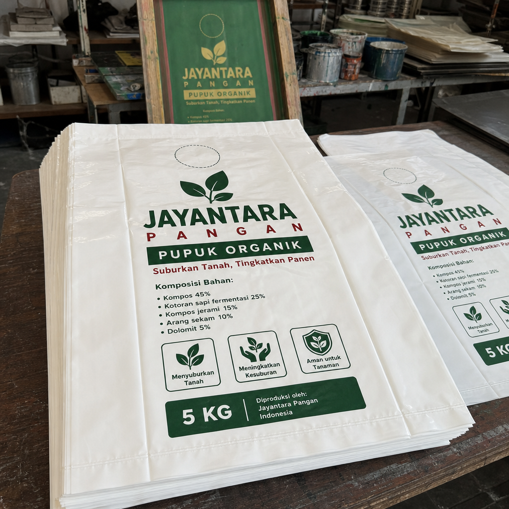 hasil sablon plastik pe putih susu untuk kemasan Pupuk Organik