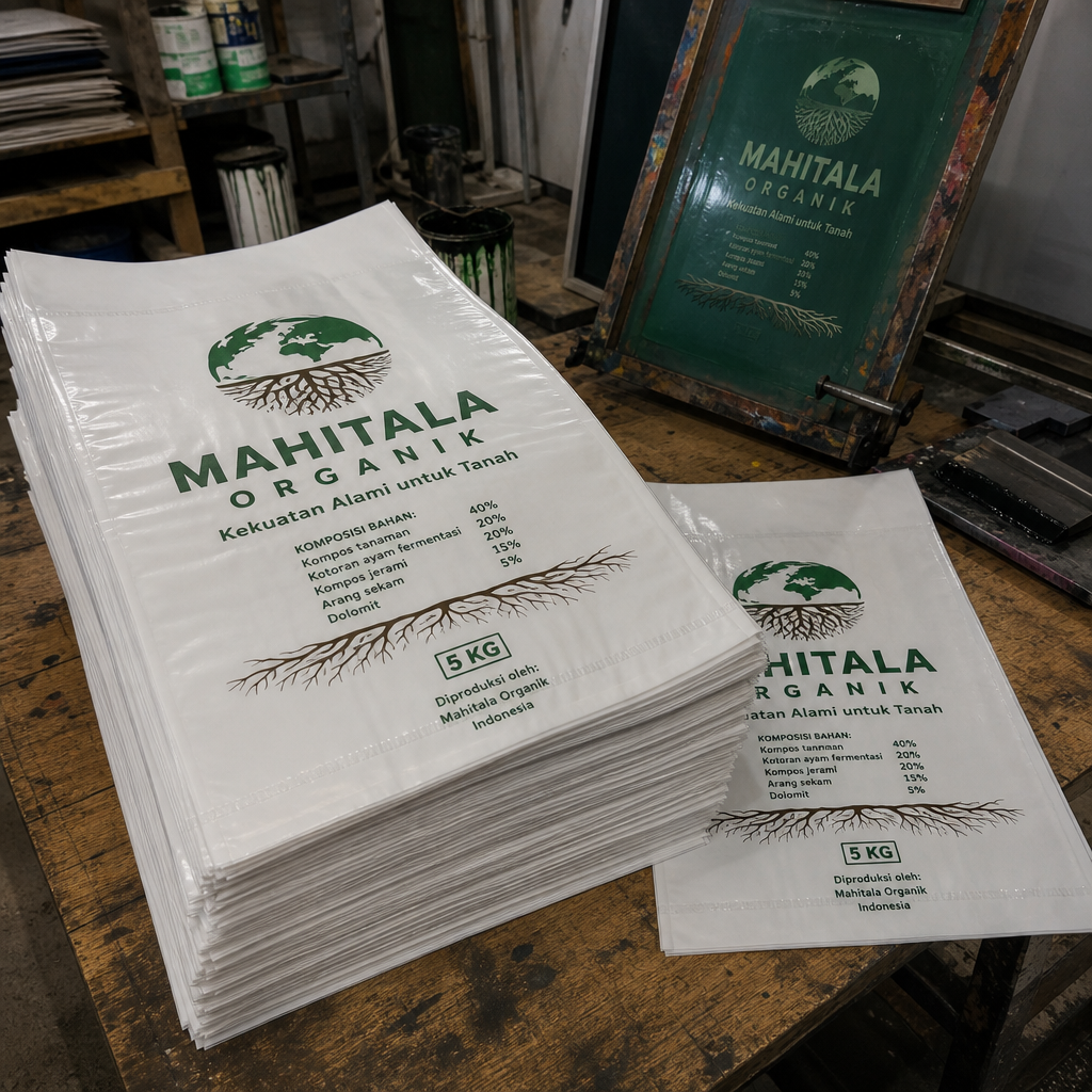 hasil sablon plastik pe putih susu untuk kemasan Pupuk Organik