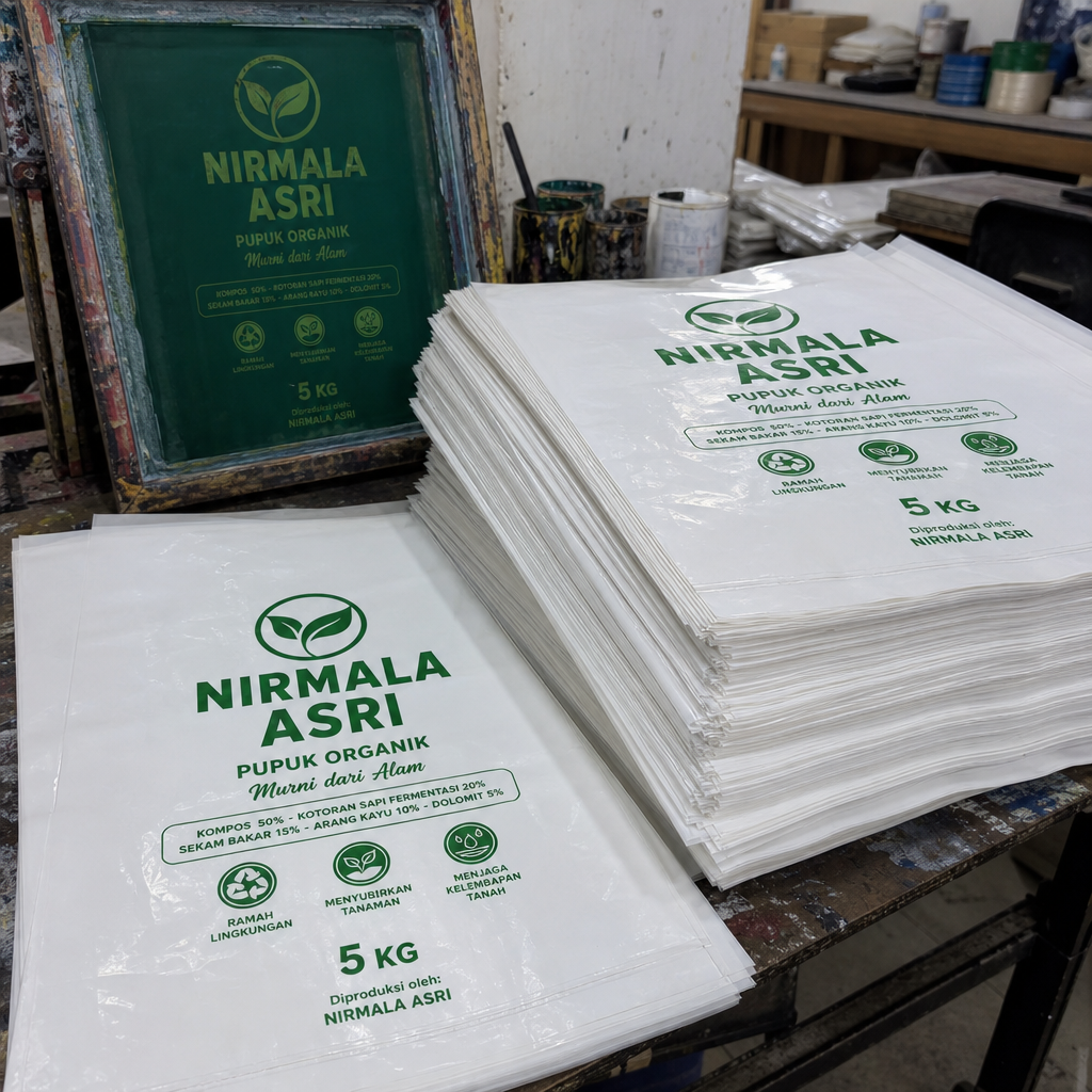 hasil sablon plastik pe putih susu untuk kemasan Pupuk Organik
