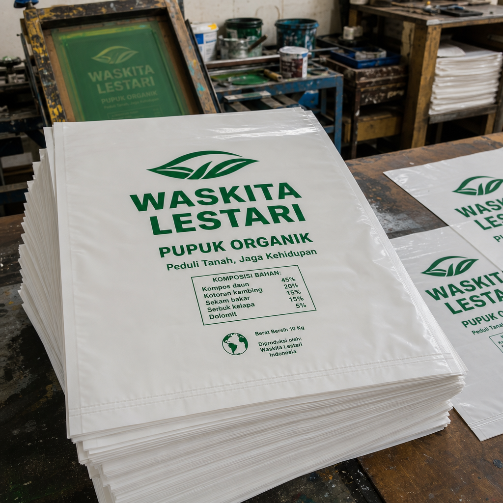 hasil sablon plastik pe putih susu untuk kemasan Pupuk Organik