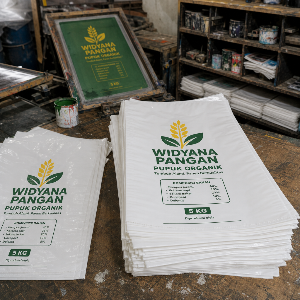 hasil sablon plastik pe putih susu untuk kemasan Pupuk Organik